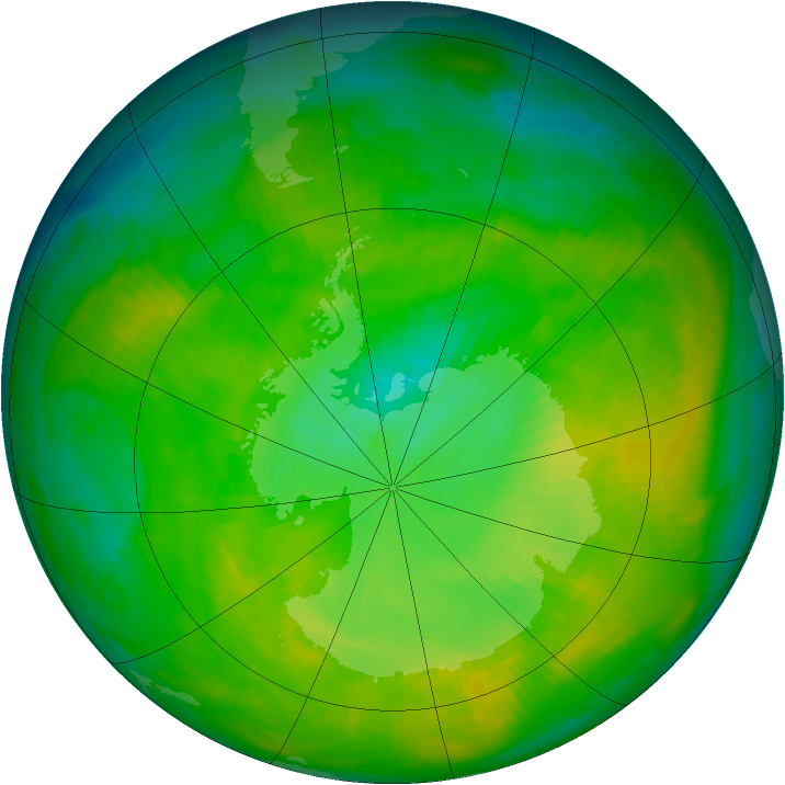 Antarctic ozone map for 05 December 1982
